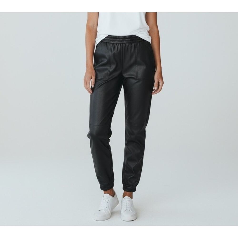 Spanx Leather Like Jogger Black Pull On Pants Faux Vegan Pockets Size Small
